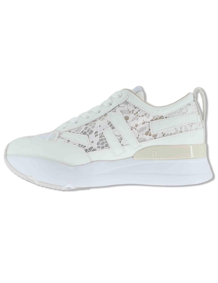 Sneakers donna in pelle e pizzo bianco con zeppa alta in gomma 4009-84585 2 Ruco Line 