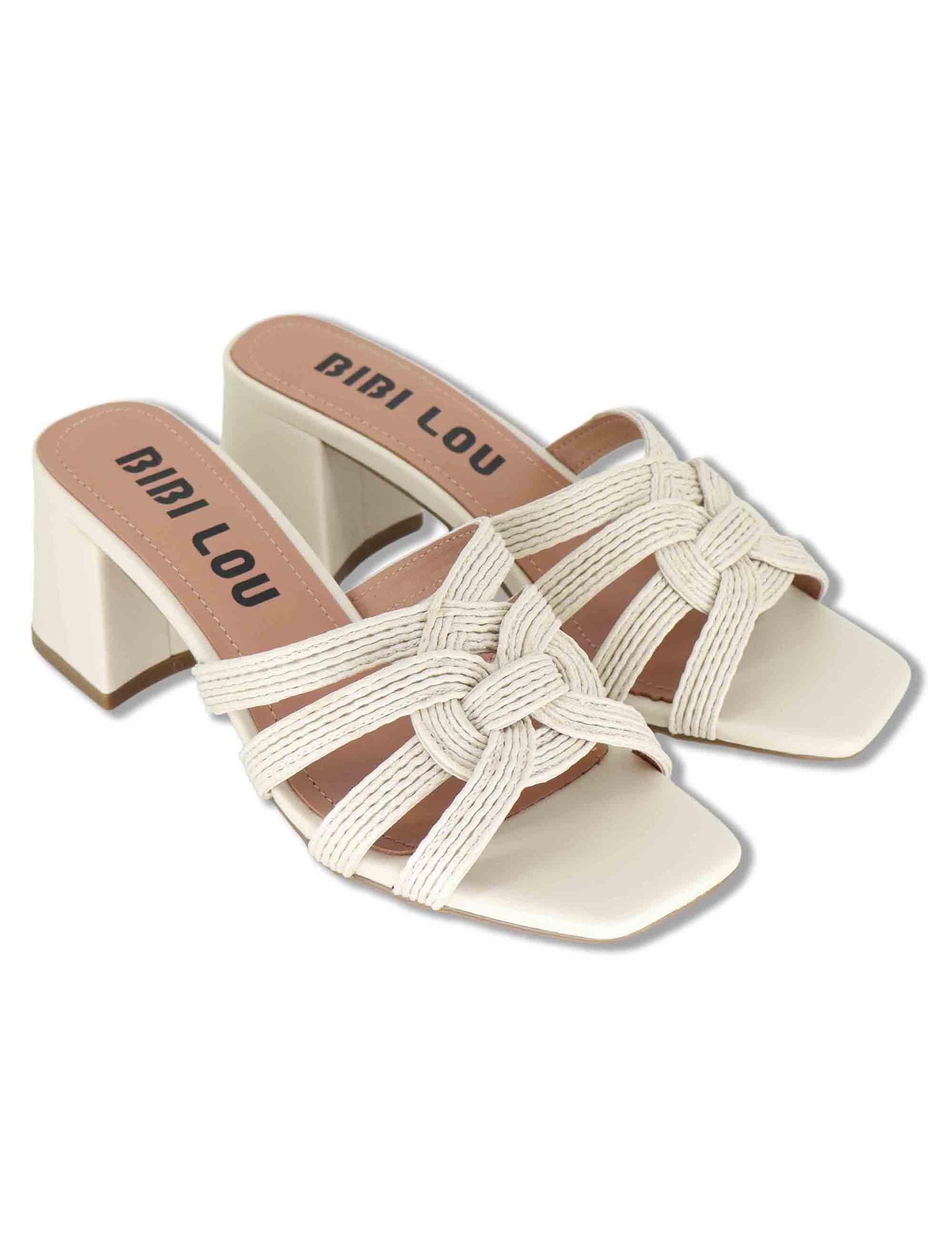 Sandali scalzati donna in pelle e tessuto off white con tacco alto Aran 878Z94HG 02-OFF WHT Bibi Lou 