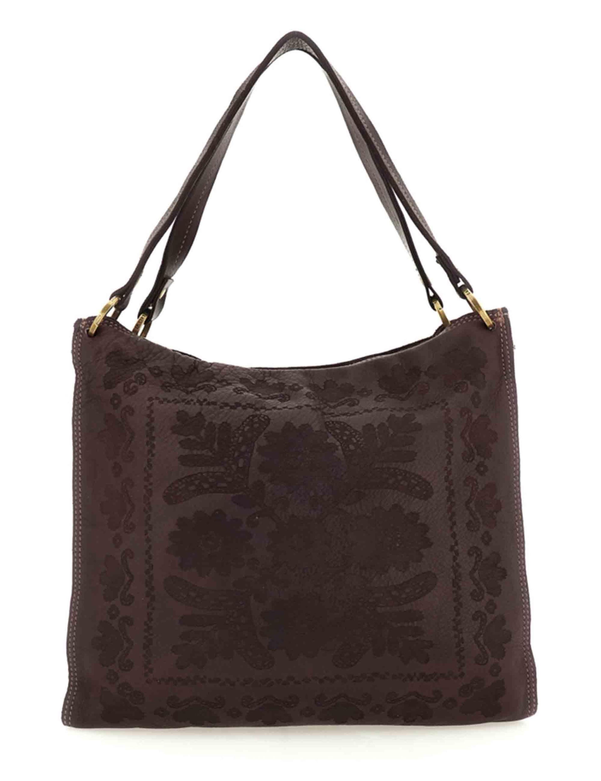 Borsa shopping donna grande Clara in pelle di vitello marrone con laseratura L012890ND X2919 C1501 Caterina Lucchi 