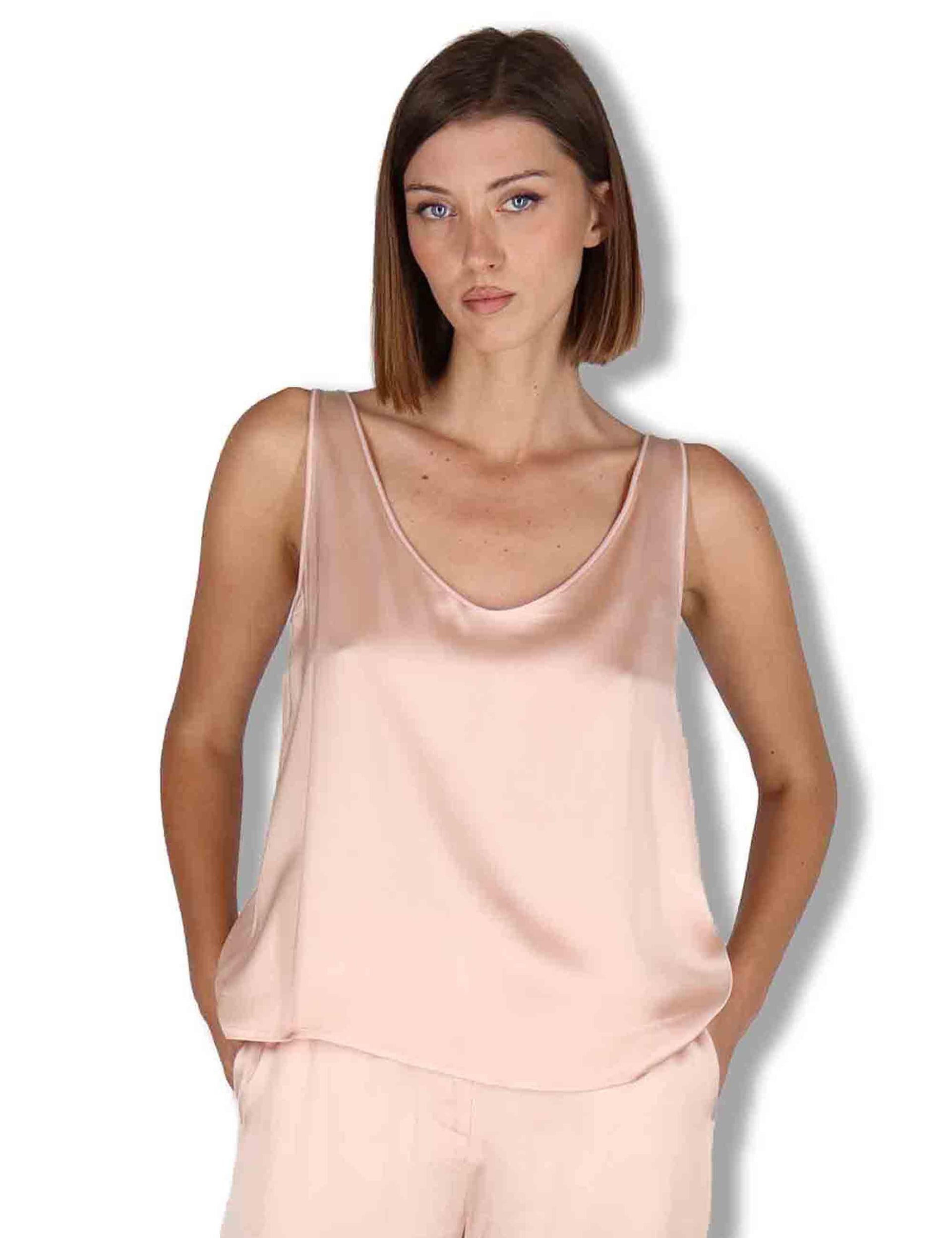 Top donna Shiny Cady in satin rosa svasato con scollo posteriore JP556950631 32001 Maliparmi 