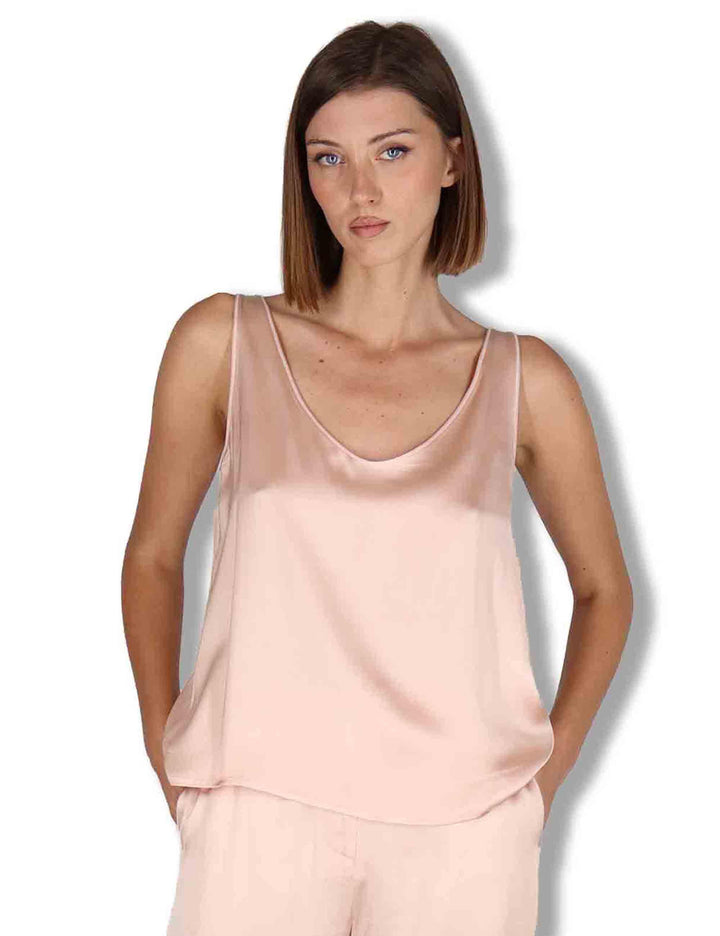 Top donna Shiny Cady in satin rosa svasato con scollo posteriore JP556950631 32001 Maliparmi 