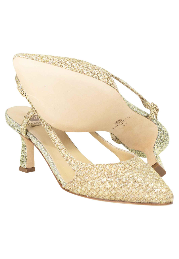 Decollete slingback donna in tessuto platino e oro CH1603/RT 612 L'Arianna 