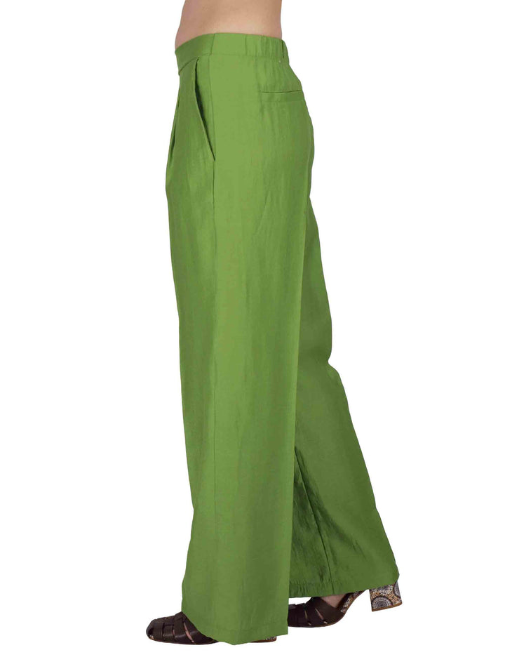 Pantaloni donna Elastic Waist Trousers in lino verde con elastico in vita JABPN0001-F1369-1254 7046 Justmine 