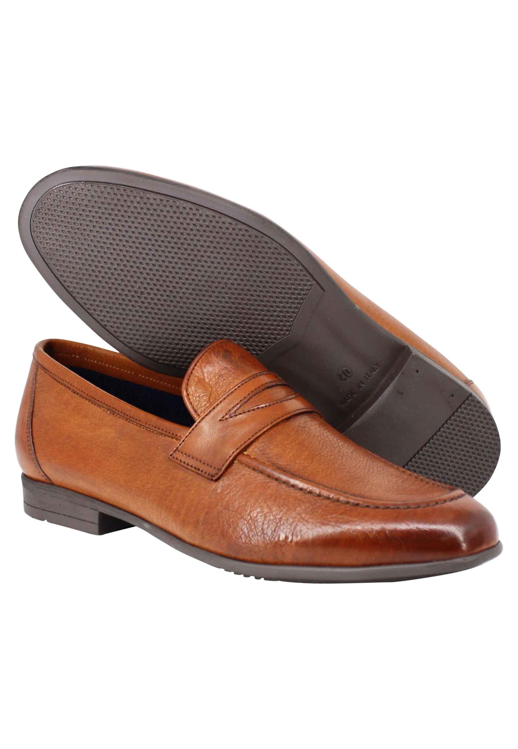 Mocassini uomo in pelle cuoio con suola in gomma SP2023 001 Spatarella 