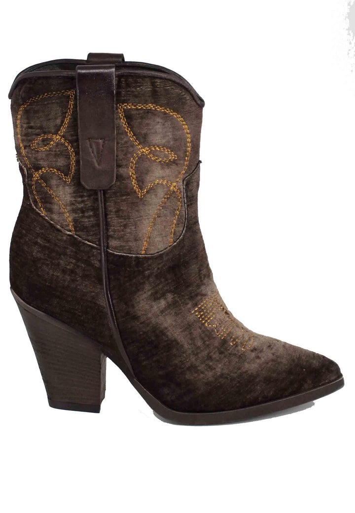 Stivaletti texani donna in velluto testa di moro con tacco alto SOFIE01 013 Zoe 