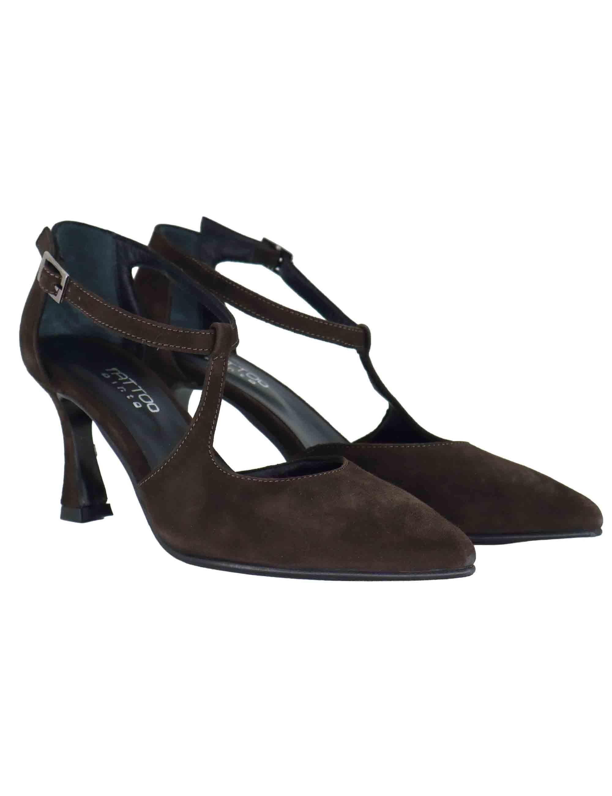 Decollete Mery Jane donna in camsocio marrone tacco alto A102 014 Tattoo 