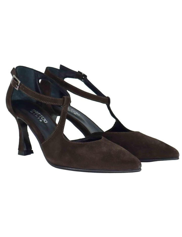 Decollete Mery Jane donna in camsocio marrone tacco alto A102 014 Tattoo 