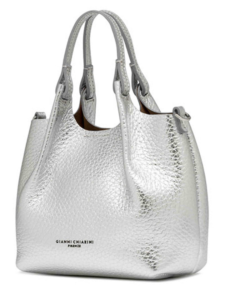 Borse donna Dua in pelle laminato argento con doppio manico e tracolla BS9718 RNGDBL T.U. 14369 Gianni Chiarini 
