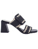 Sandali donna doppia fascia in pelle nera con tacco alto Donna HV253946 C010