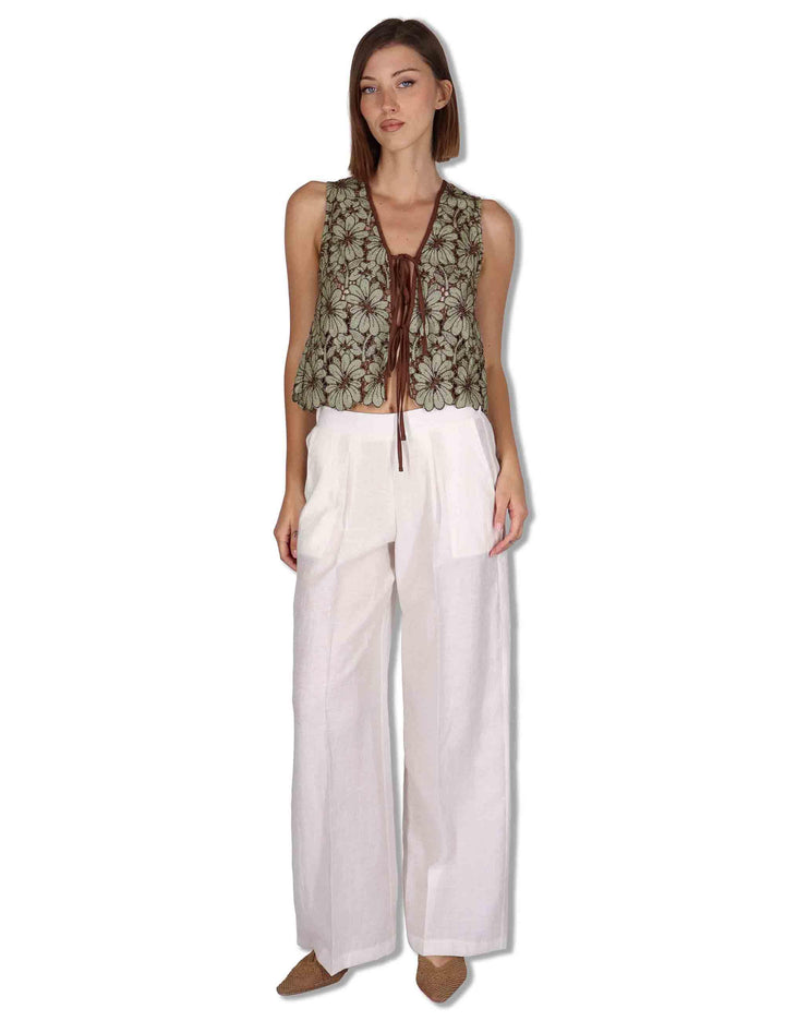 Gilet donna in macrame verde ricami floreali e nappine JABGI0001-F1504-1251 7046 Justmine 