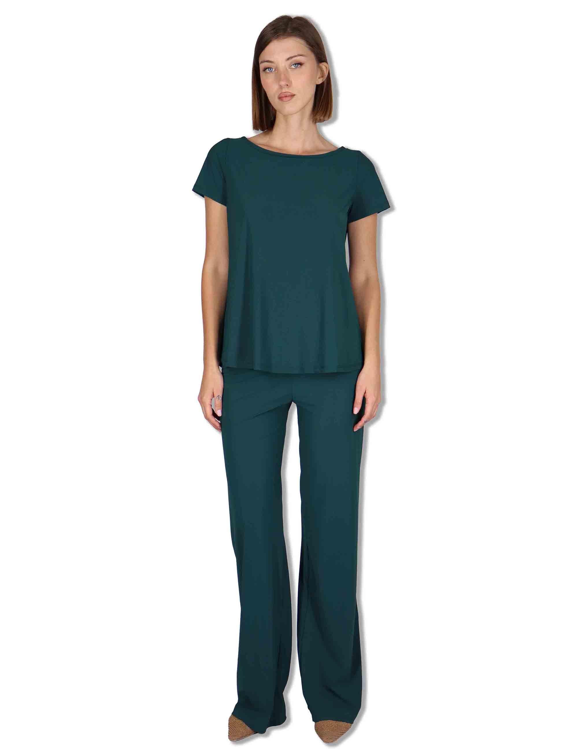 Pantaloni donna Soft in Jersey verde con gamba comoda ed elastico JH753070210 60050 Maliparmi 