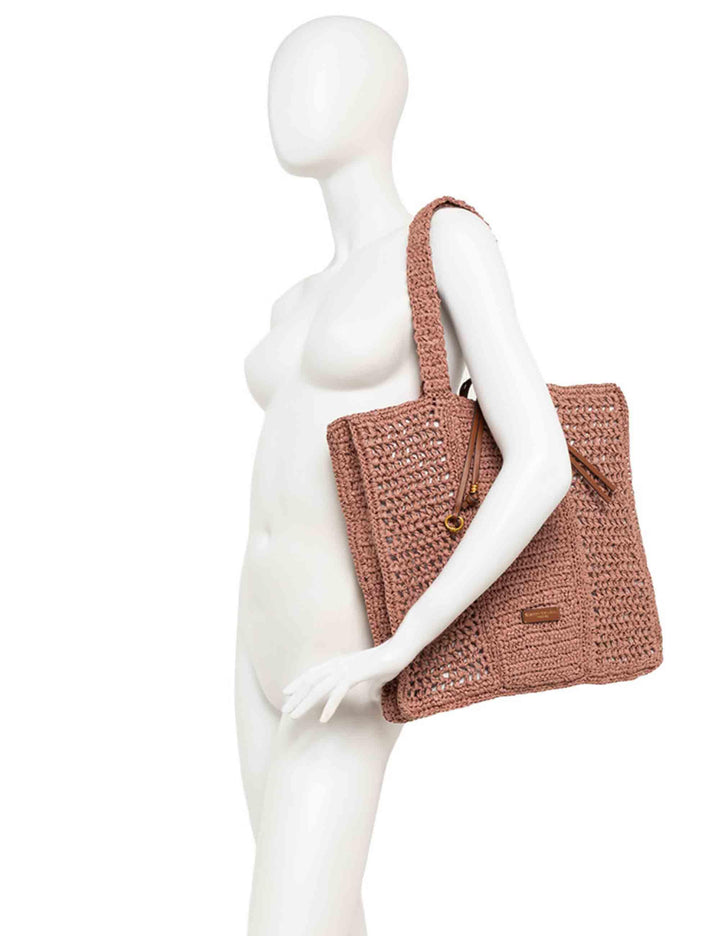 Borse Shopper donna Nefili in paglia cipria con manico e chiusura in pelle BS11955 COMM STR-CRCH 7752 Gianni Chiarini 