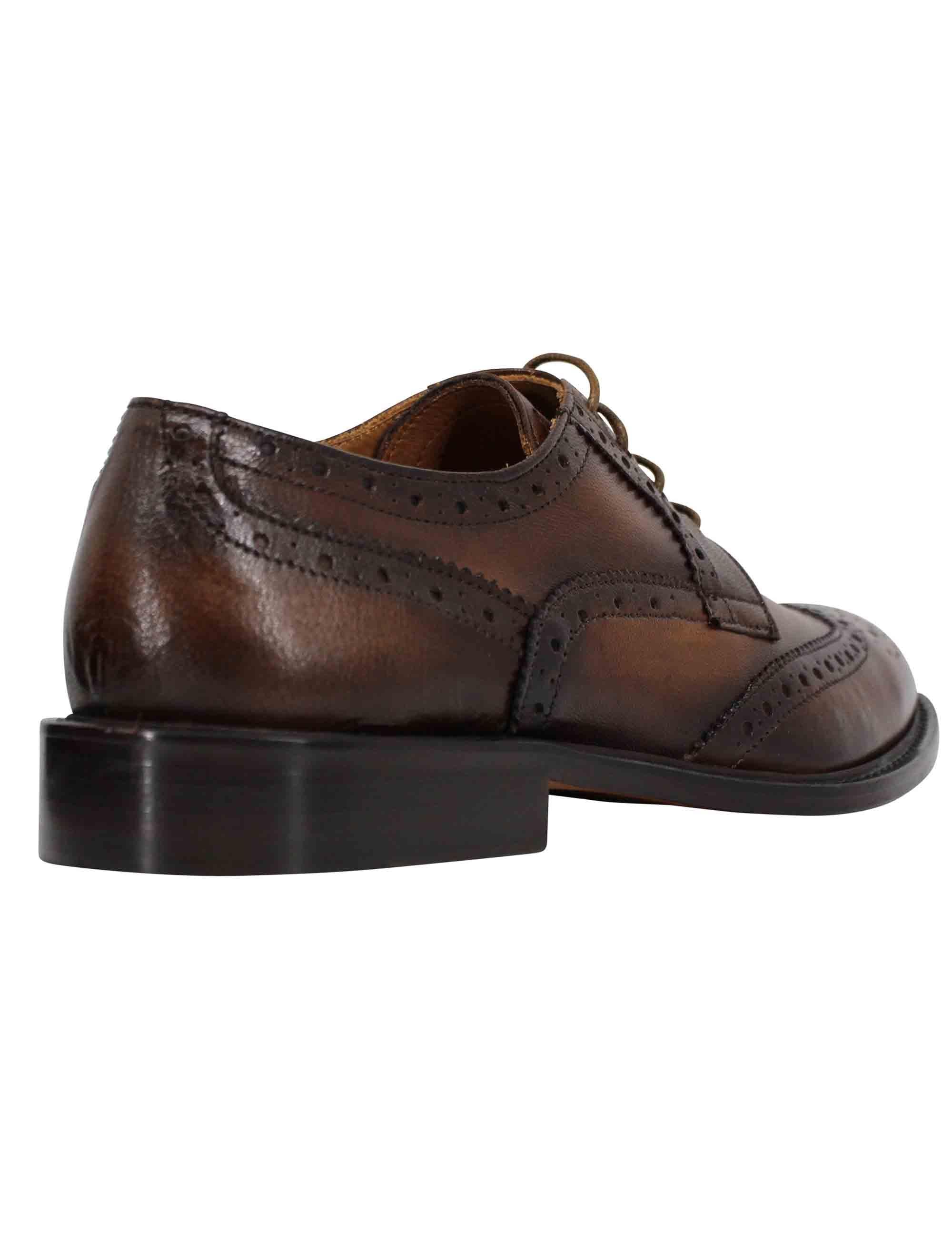 Stringate uomo in pelle marrone impunturata con suola in cuoio cucita SP1201 014 Spatarella 