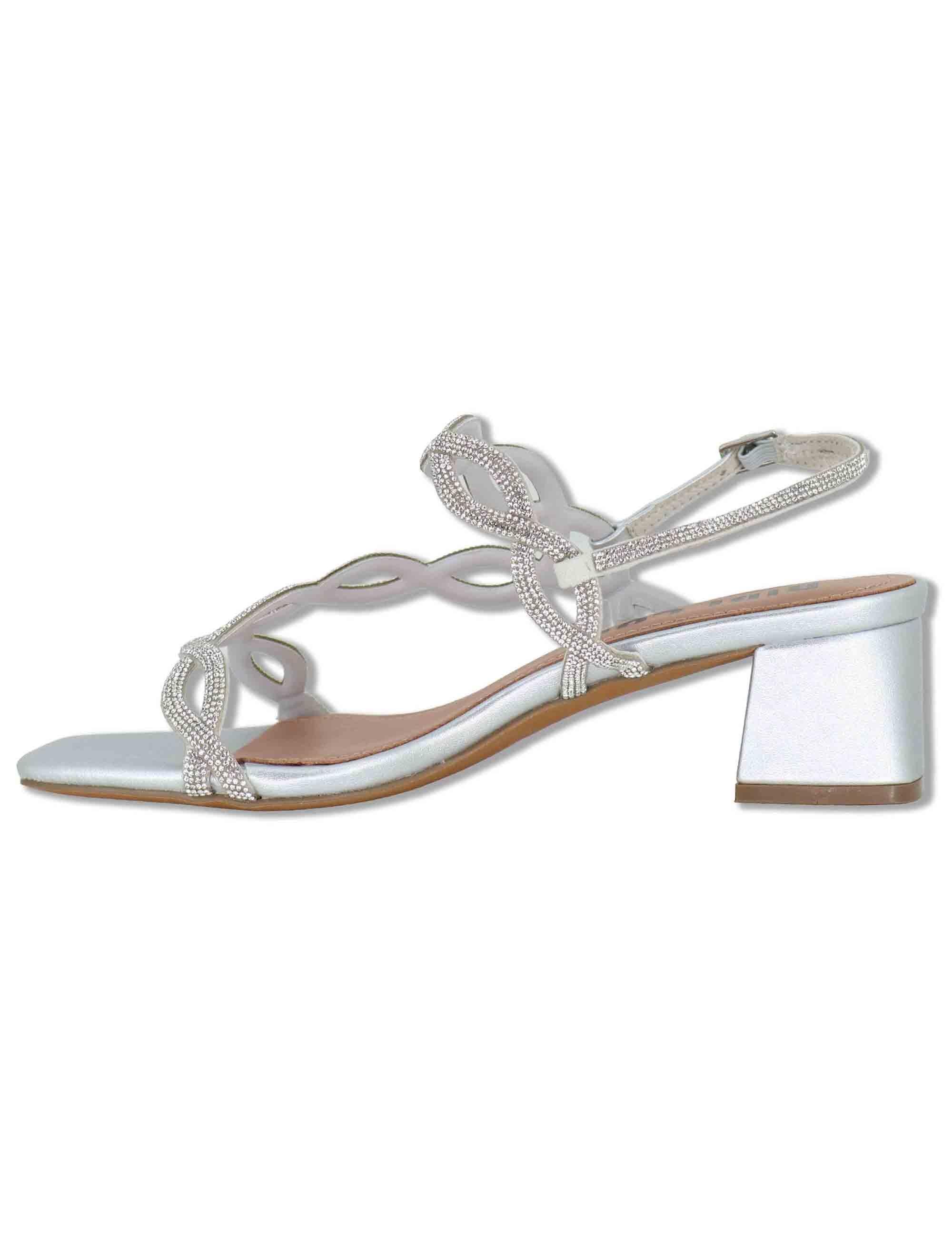 Sandali donna slingback in pelle e strass argento con tacco medio Dill 889Z00HG 01-PLATA Bibi Lou 