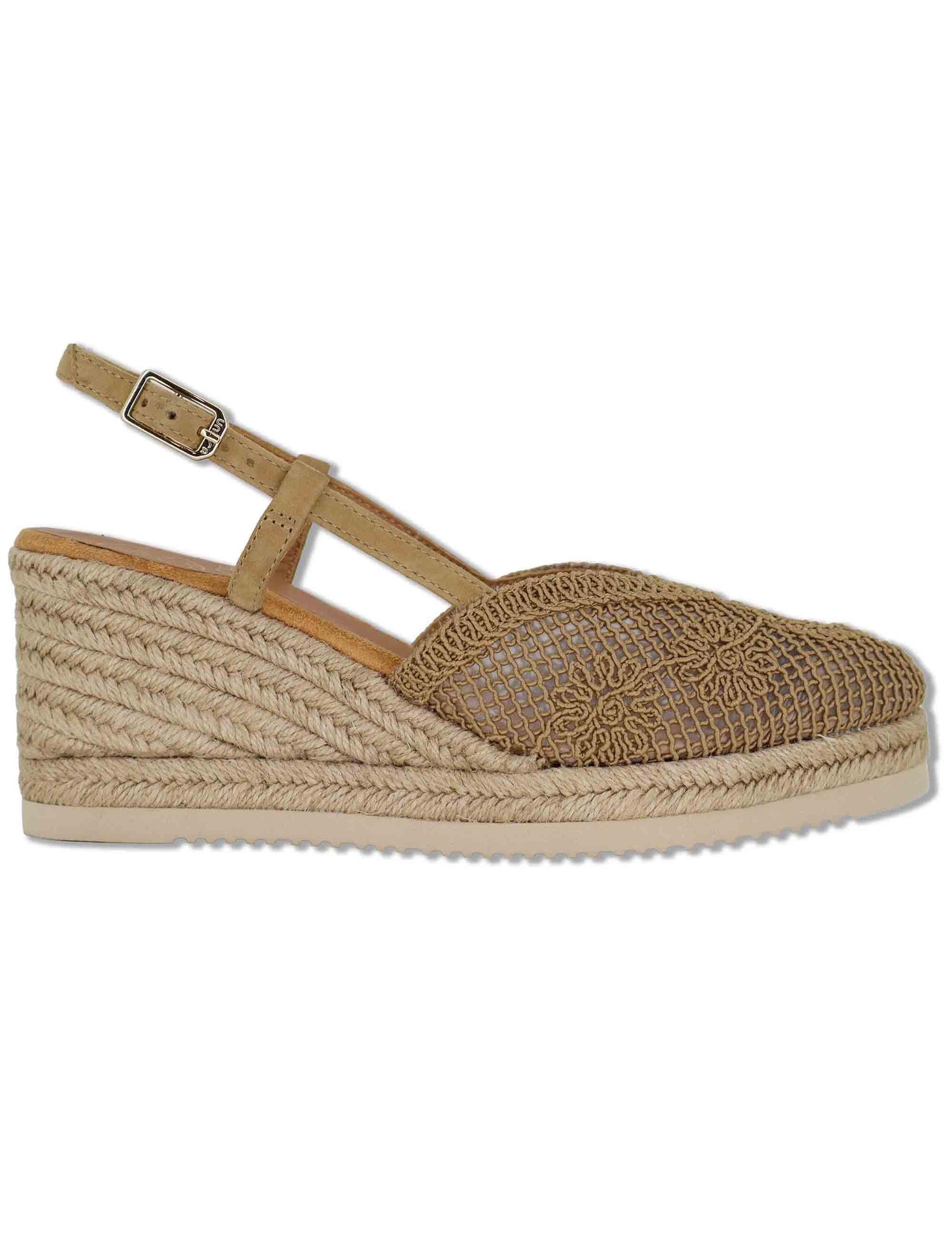 Sandali espadrillas donna in tessuto e camoscio taupe con zeppa in corda CHABI KS MISTRAL Unisa 