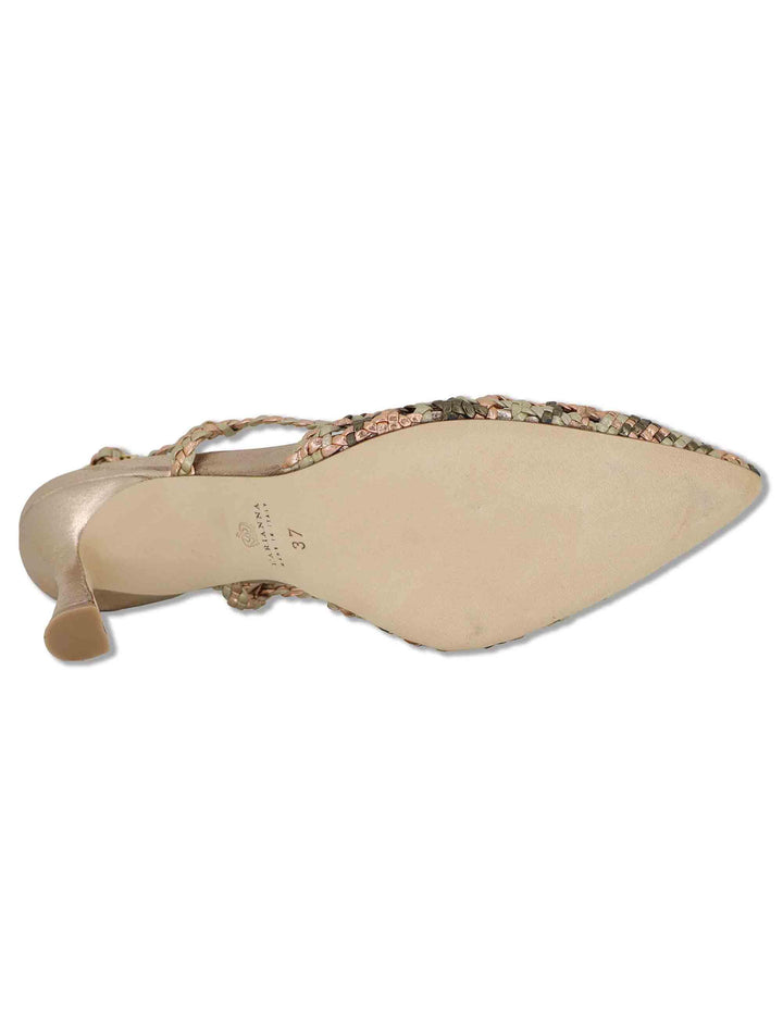 Sandali donna in pelle intrecciata oro con punta chiusa e tacco alto CH1767/RT CV400 L'Arianna 