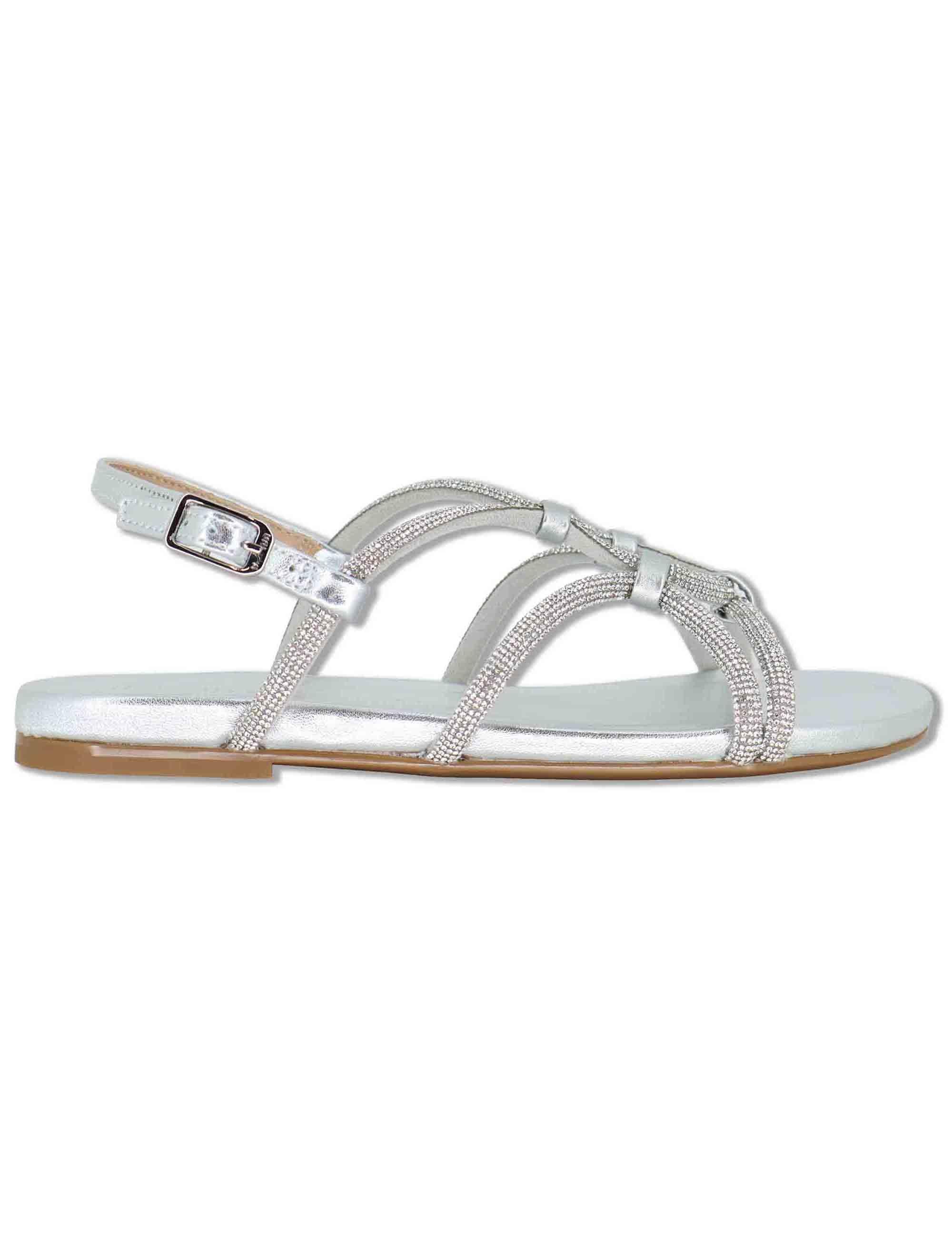 Sandali bassi donna in pelle e strass argento con tacco basso COOPER LMT SILVER Unisa 