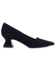 Women's low heel black suede pumps