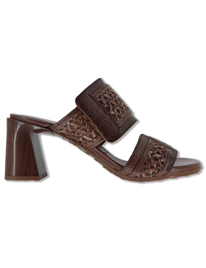 Sandali donna in pelle cuoio con doppia fascia e tacco alto RHV264747 AVELLANA Hispanitas 