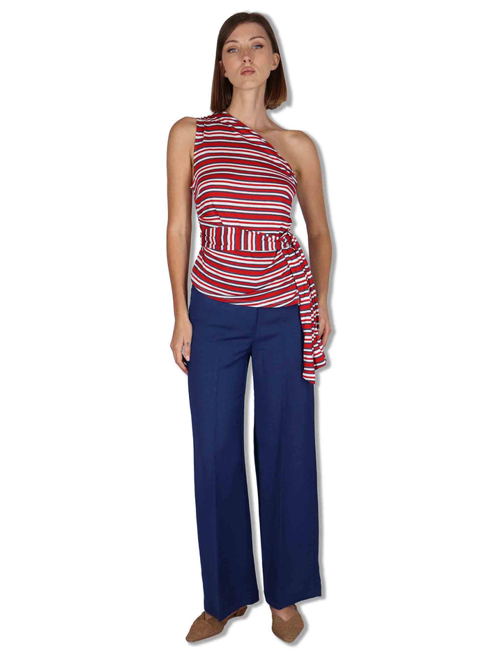Top donna Summer Stripes in cotone blu e rosso con fusciacca JP556070676 82B30 Maliparmi 