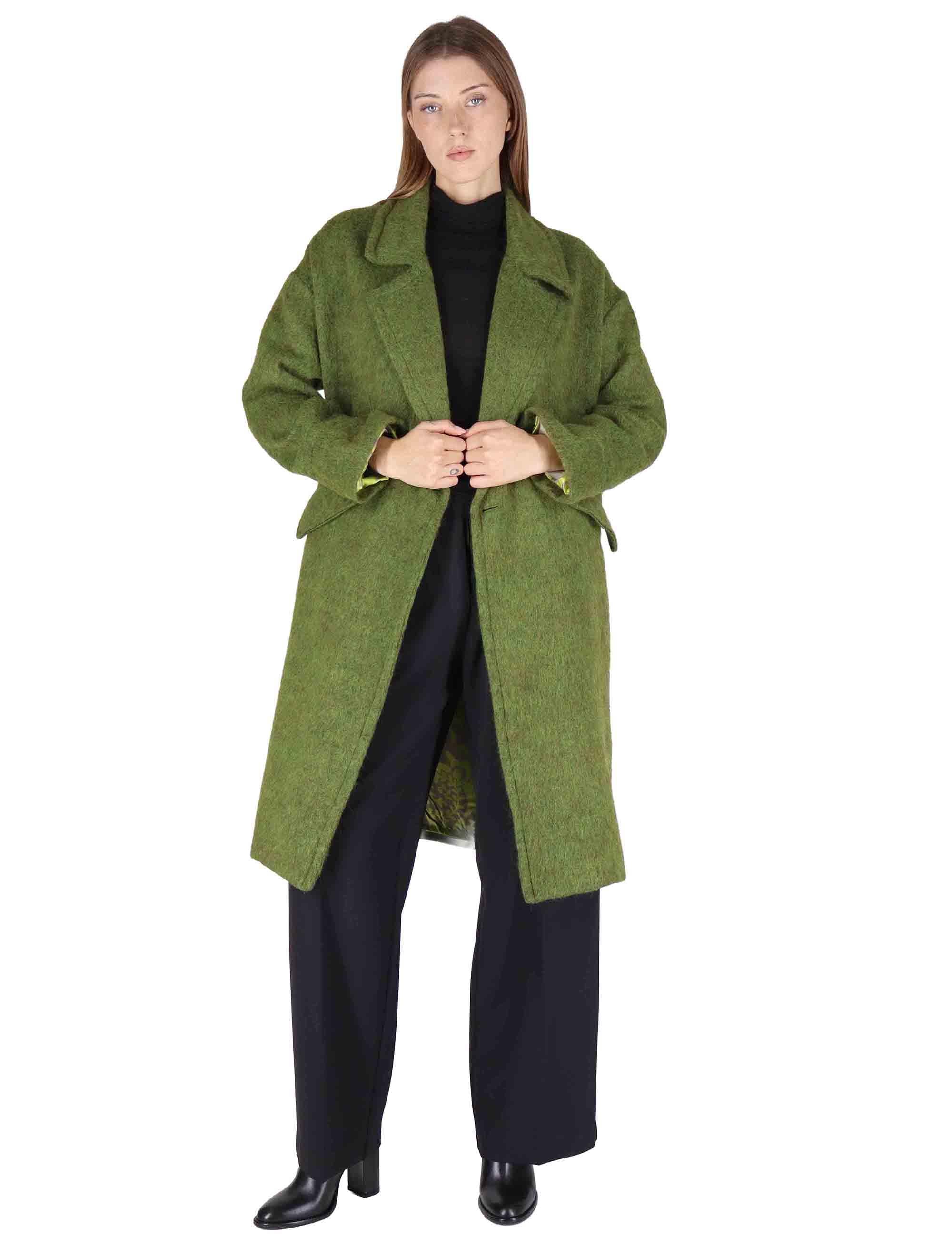 Cappotti donna doppiopetto in misto lana verde con ampio bavero JABCS0025-F1424 7013 Justmine 