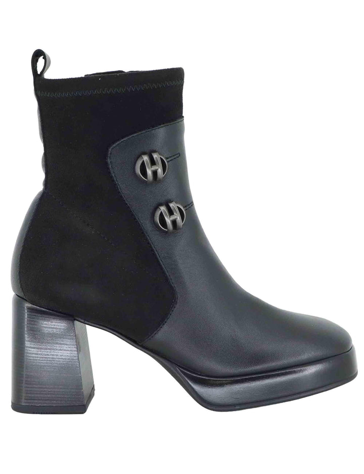 Stivaletti donna in pelle nera con tacco alto e plateau HI254228 C004 Hispanitas 