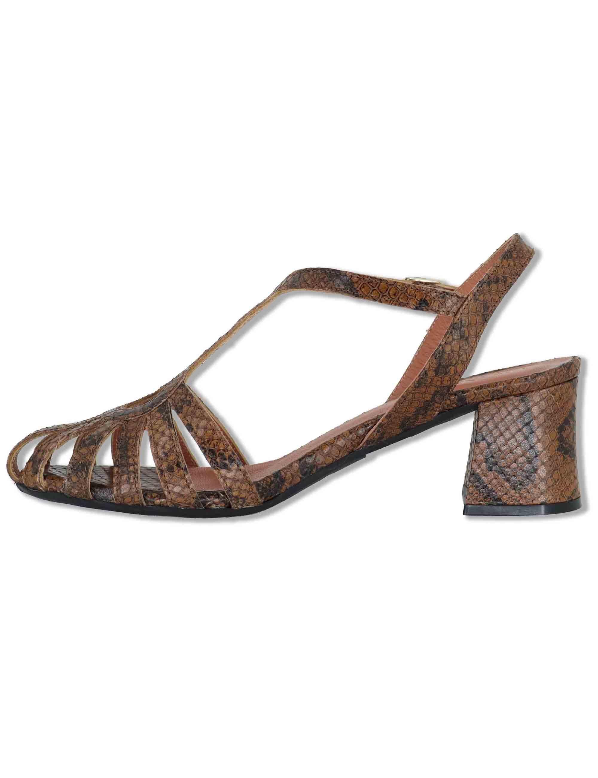 Sandali donna in pelle marrone con tacco medio e cinturino alla caviglia 9711 014 Les Venues 