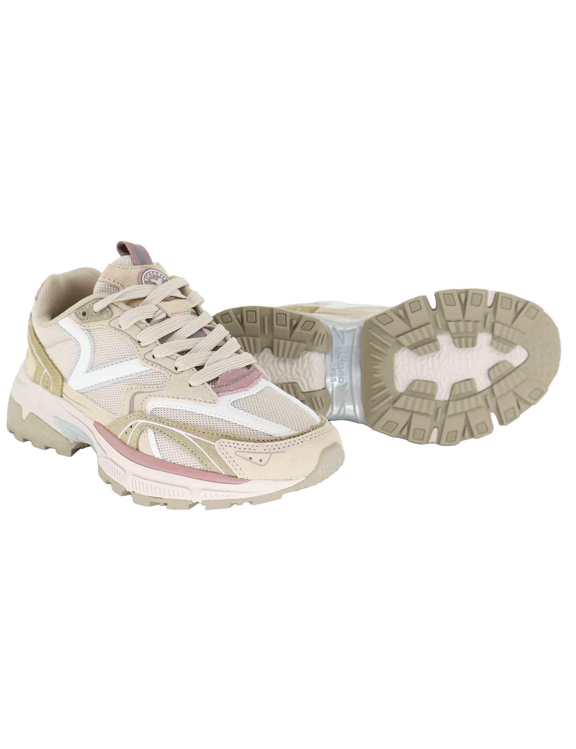 Sneakers donna in tessuto e pelle beige 8809103 Beige Victoria 