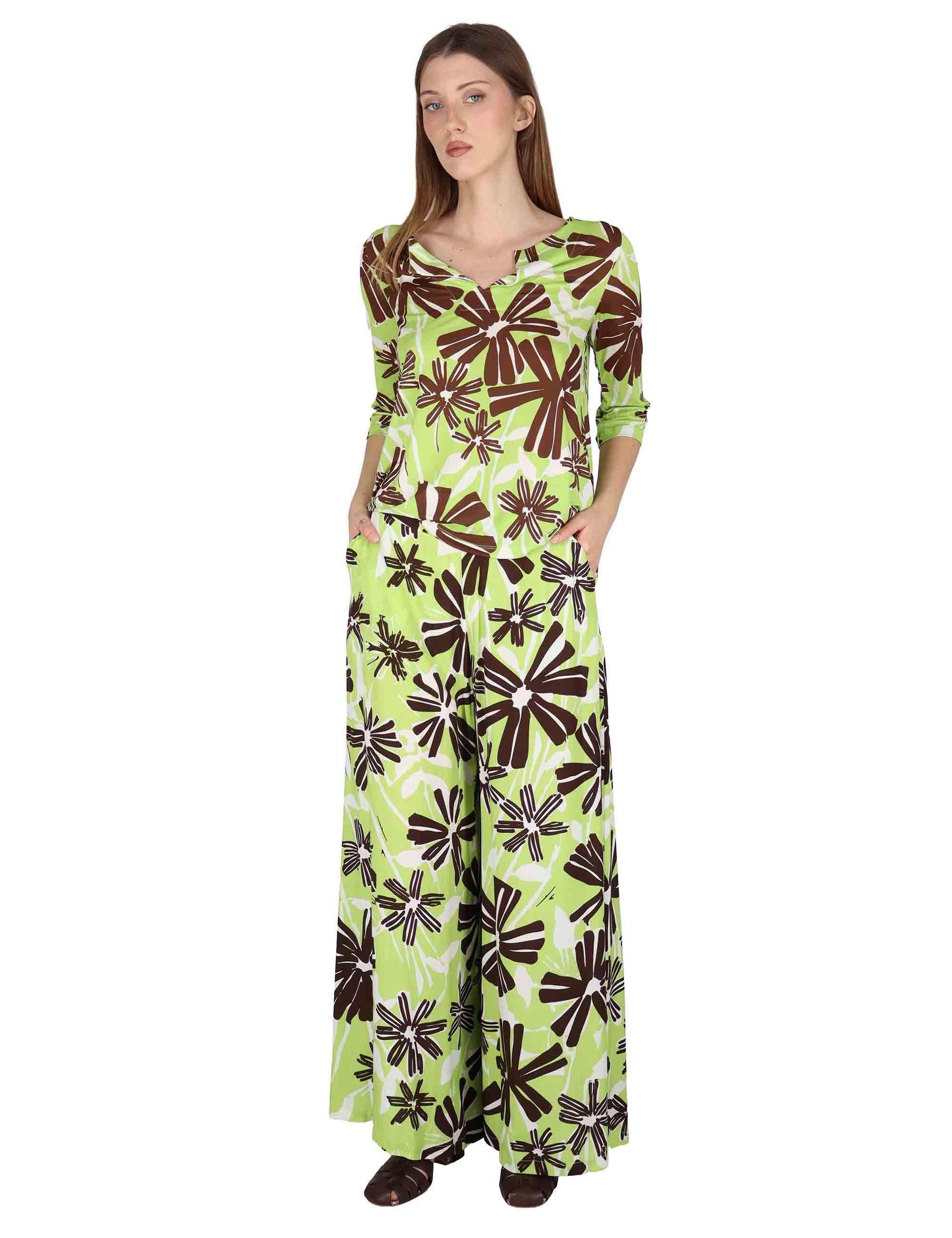 Pantaloni donna Palazzo Trousers in viscosa naturale verde stampata JABPN0001-F1090-1244 7046 Justmine 