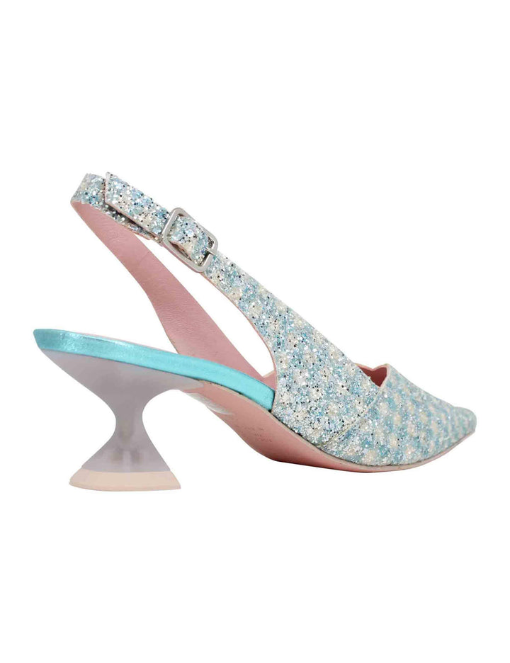Decollete slingback donna in tessuto verde con punta a punta 7034 002 Ras 