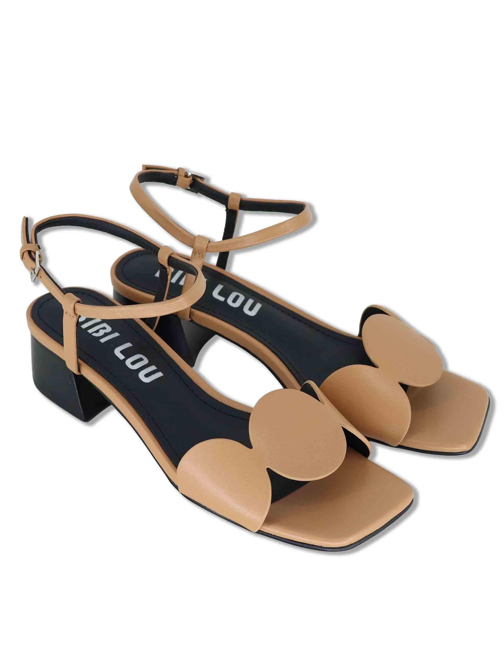 Sandali donna in pelle camel con cinturino alla caviglia e tacco basso Onami 623Z10VK 94-CAMEL Bibi Lou 