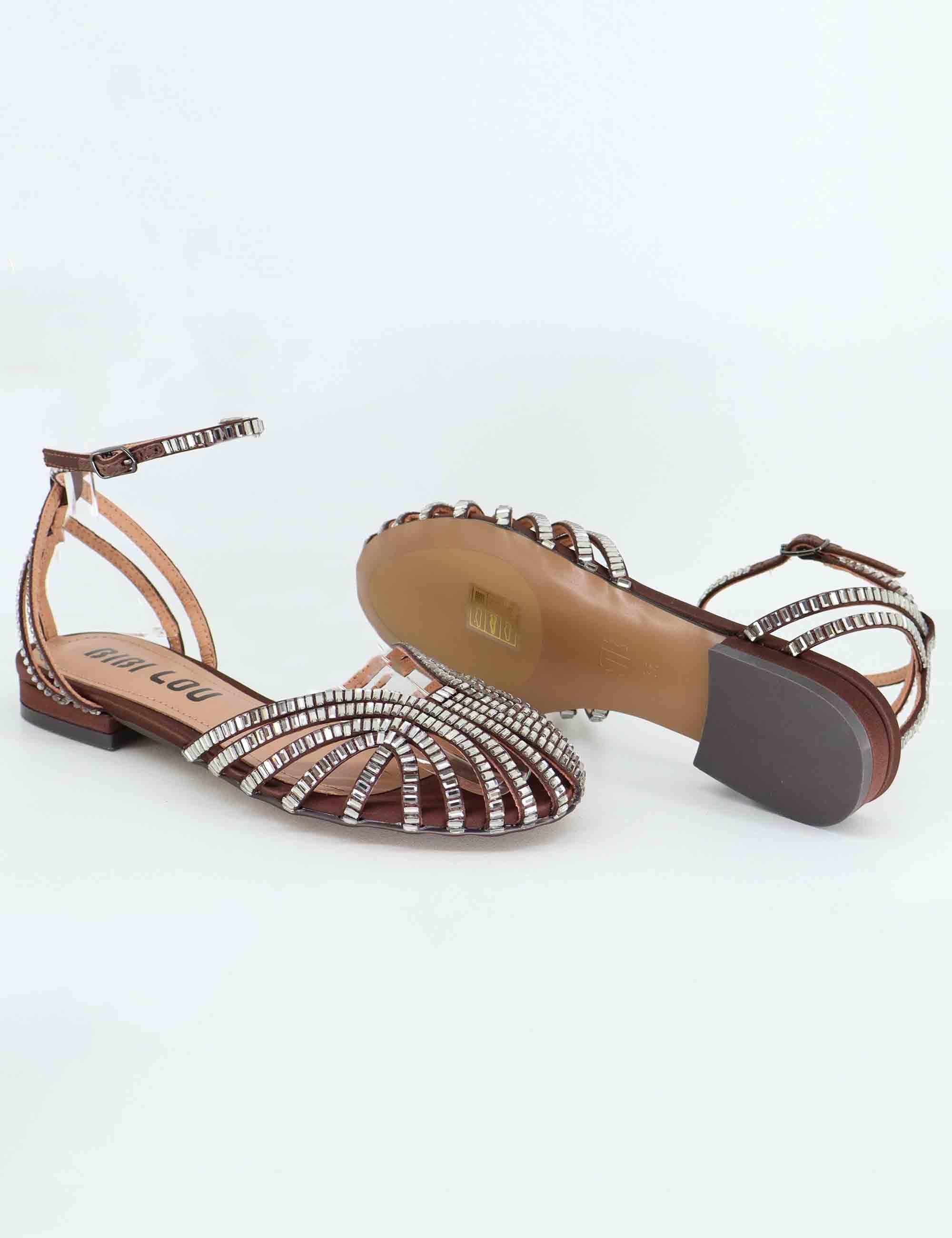 Sandali donna Serabi in tessuto marrone con strass e tacco basso 559Z75VK 028 Bibi Lou 