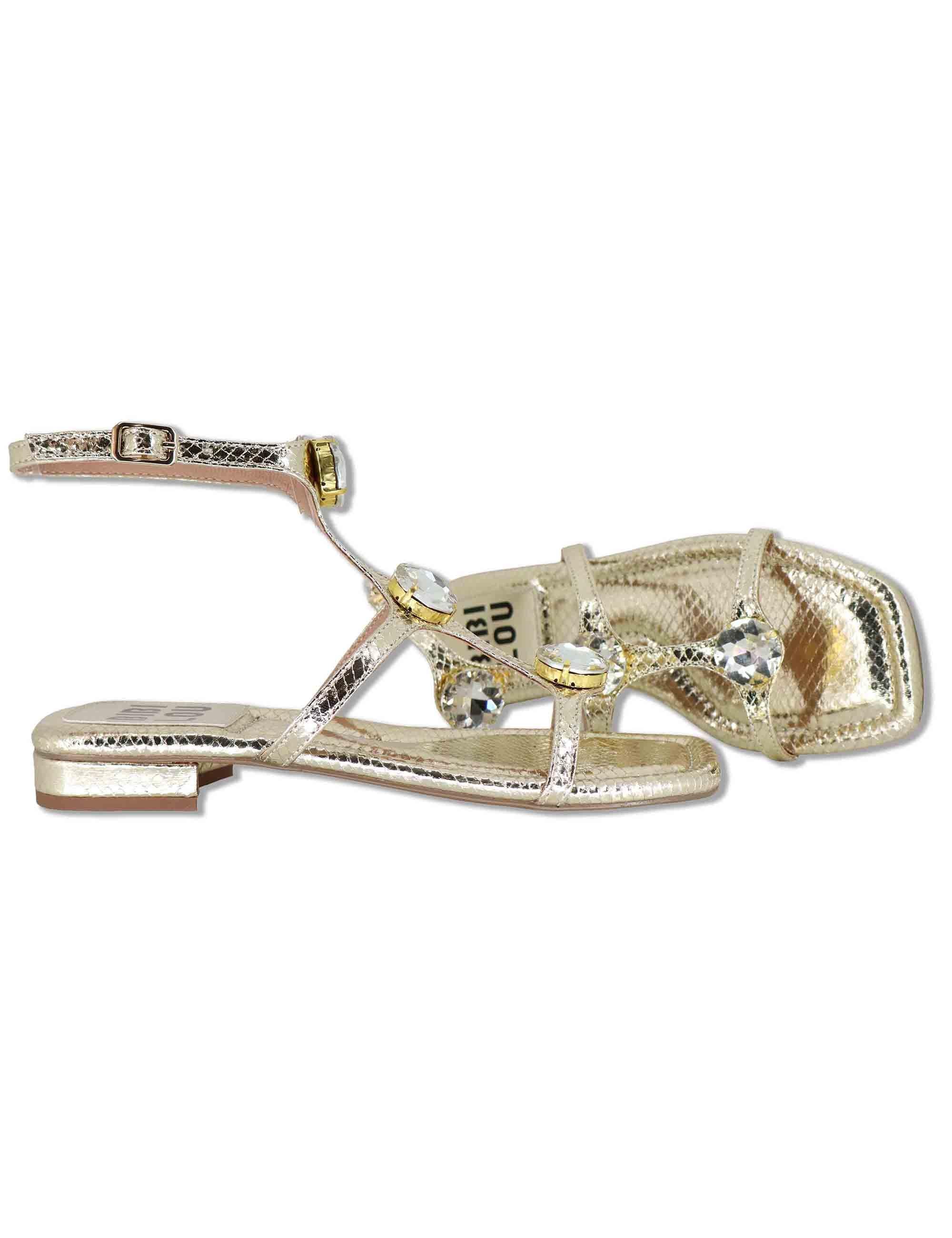 Sandali flat donna in pelle oro con borchie e cinturini alla schiava Robin 952Z80HG 04-ORO Bibi Lou 