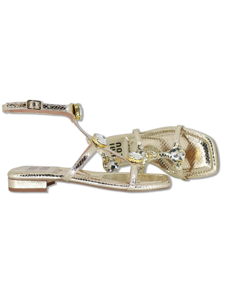 Sandali flat donna in pelle oro con borchie e cinturini alla schiava Robin 952Z80HG 04-ORO Bibi Lou 