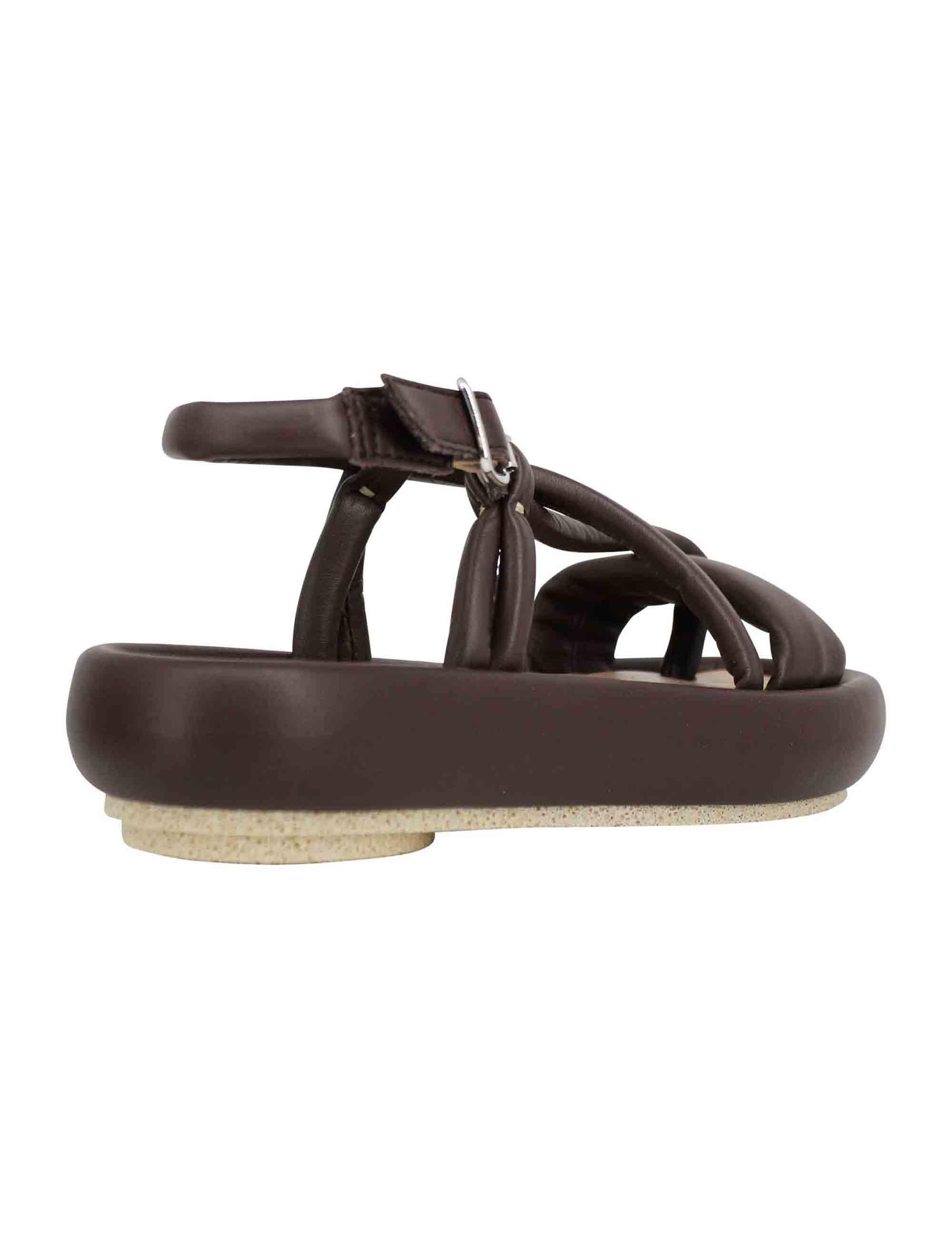 Sandali infradito slingback donna in pelle testa di moro con zeppa bassa BASU 013 Patrizia Bonfanti 
