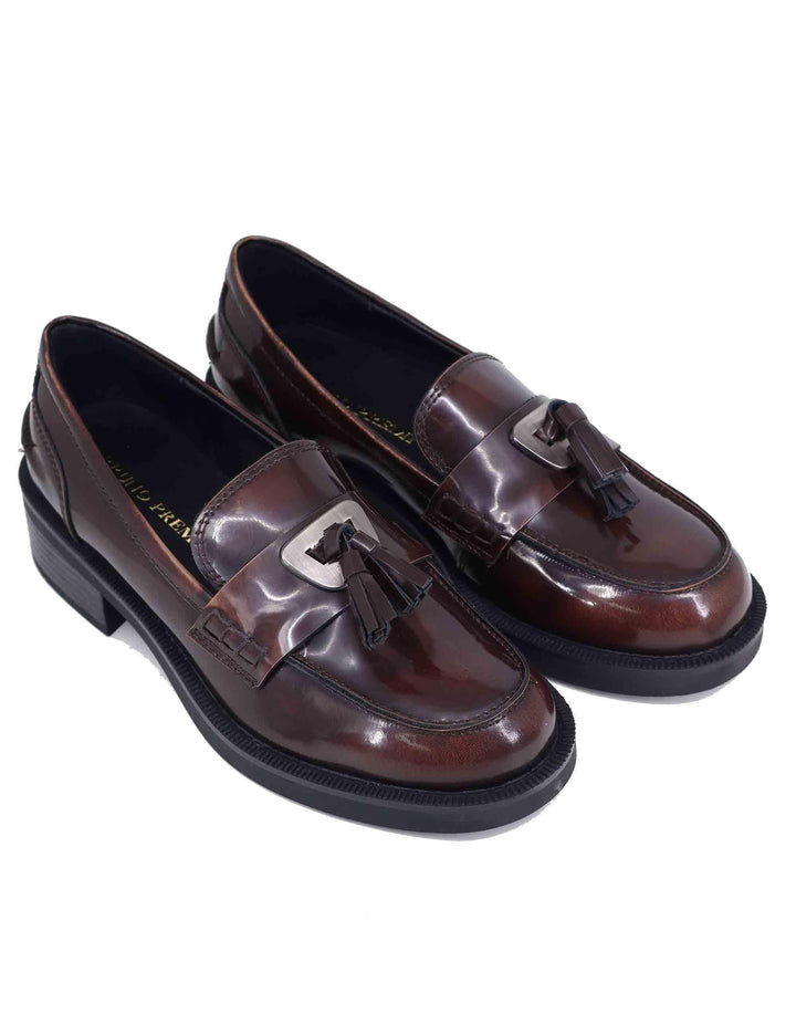 Mocassini donna in pelle marrone tacco basso e punta tonda BI3601X 014 Bruno Premi 