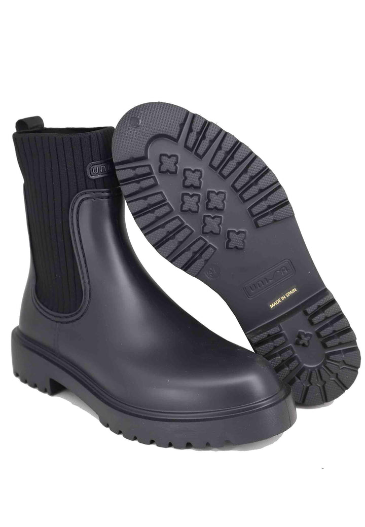 Stivaletti pioggia donna in pvc nero con elastici laterali FAYNAR RIB BLACK Unisa 