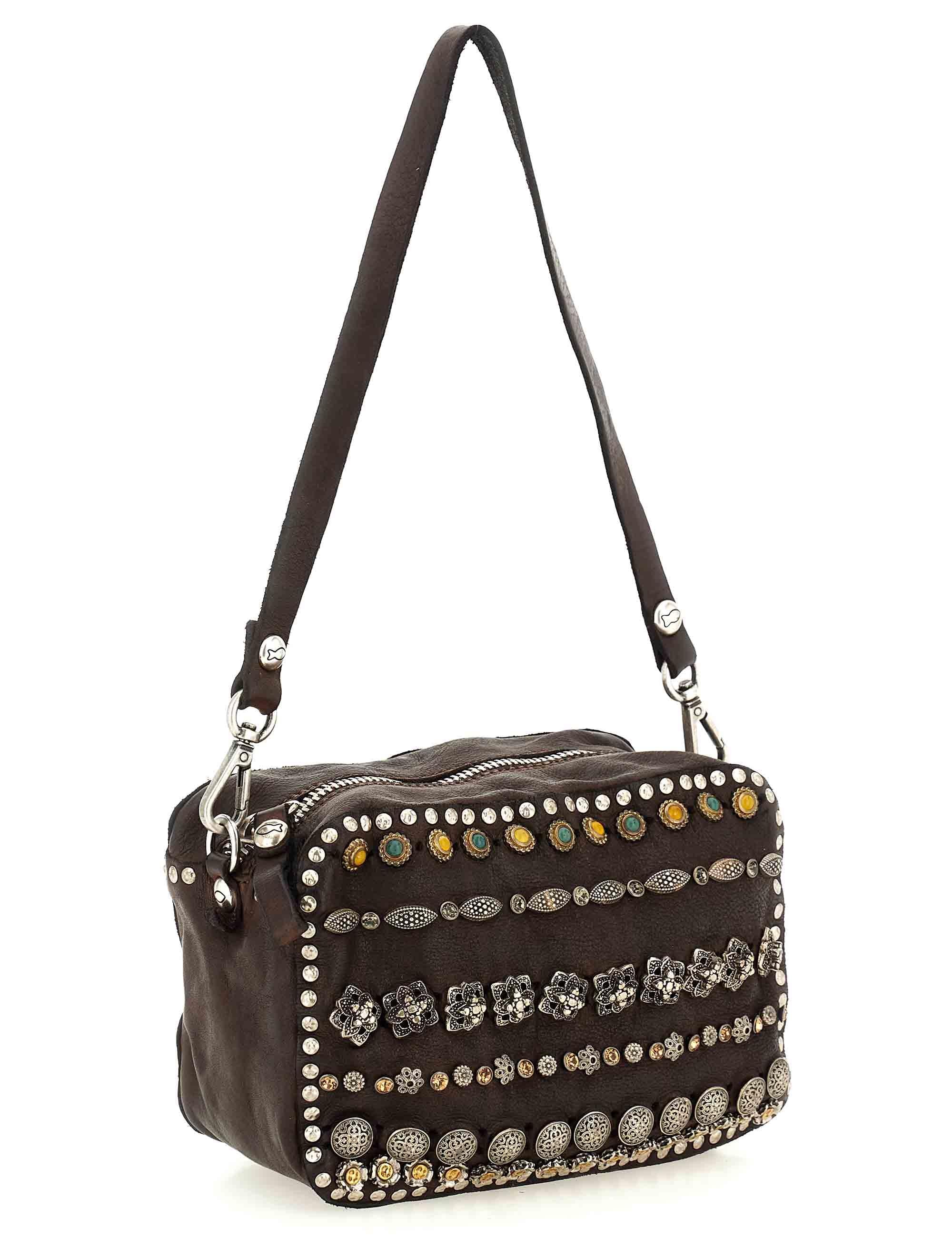 Borse donna Kate in pelle marrone con borchie e doppie tracolle C001080ND X2983 C1501 Campomaggi 