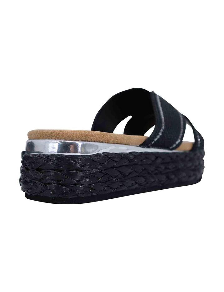 Sandali donna in corda nera con rifiniture in argento S420A852305E L2F Exe 