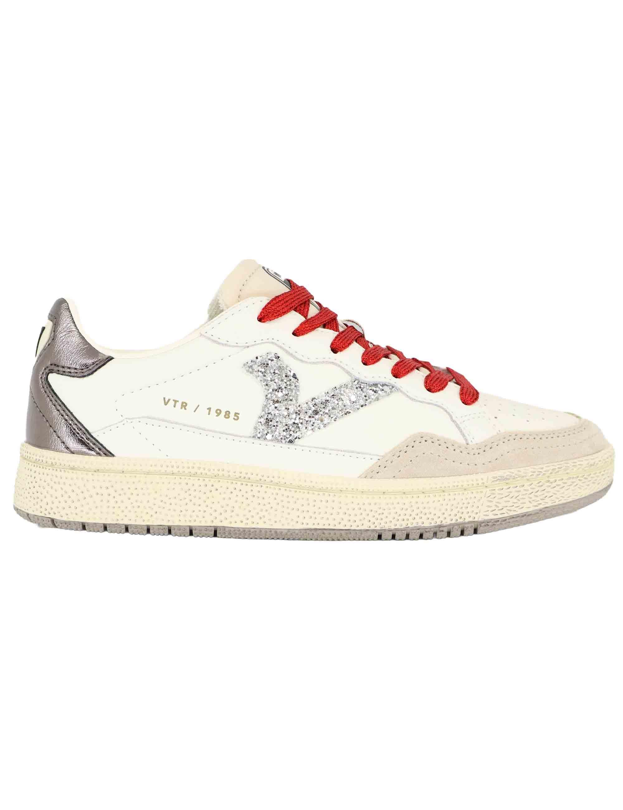 Sneakers donna in pelle bianca e glitter 8806103 Blanco Victoria 