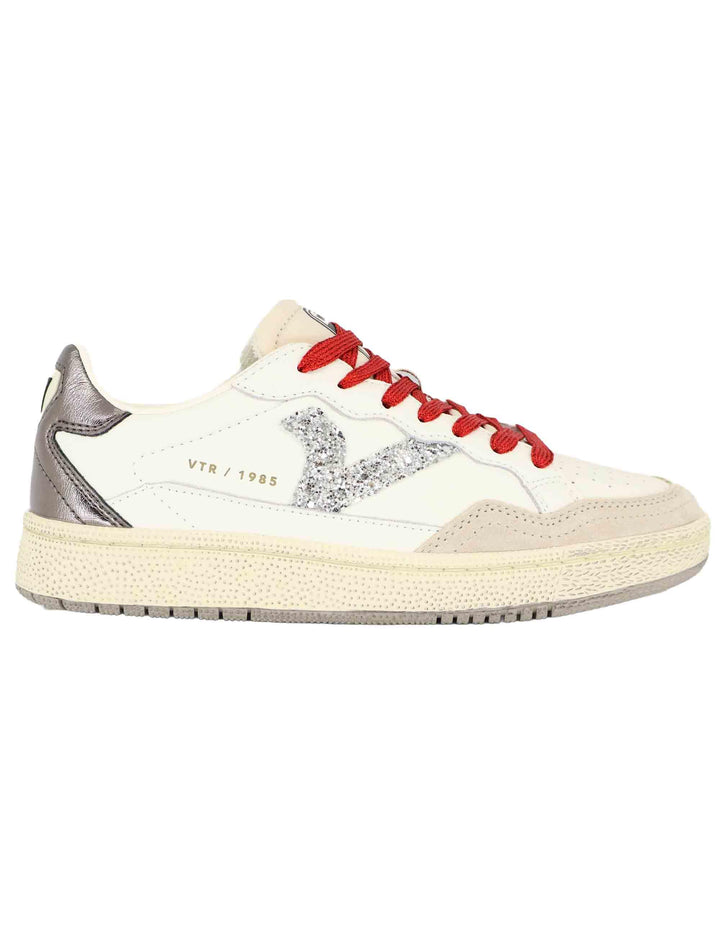 Sneakers donna in pelle bianca e glitter 8806103 Blanco Victoria 