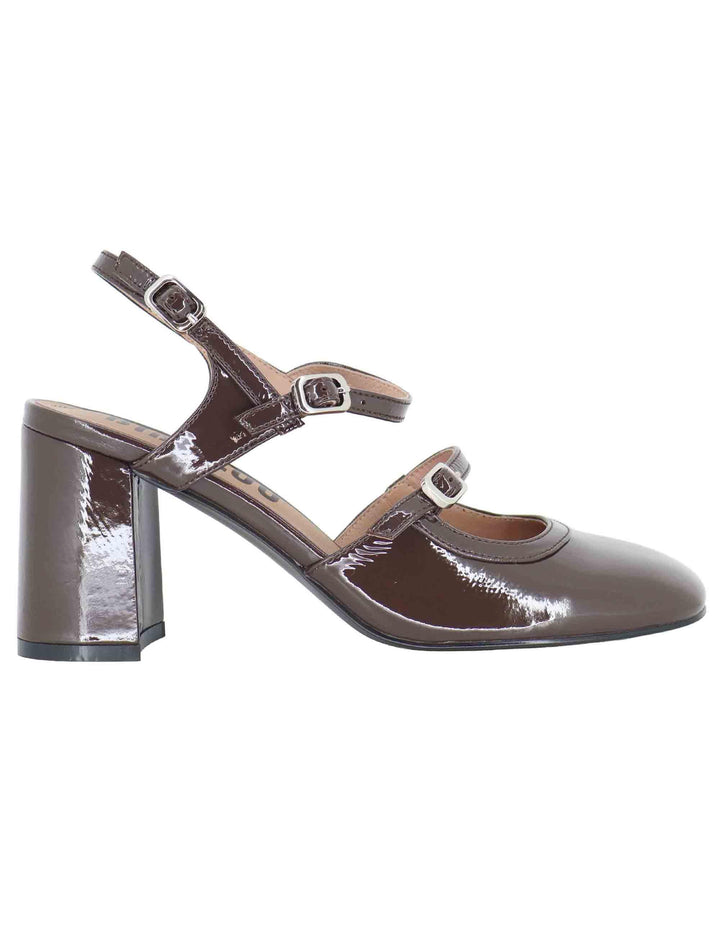 Decollete donna in vernice marrone con tacco alto e doppio cinturino 633Z21VK 90 Bibi Lou 