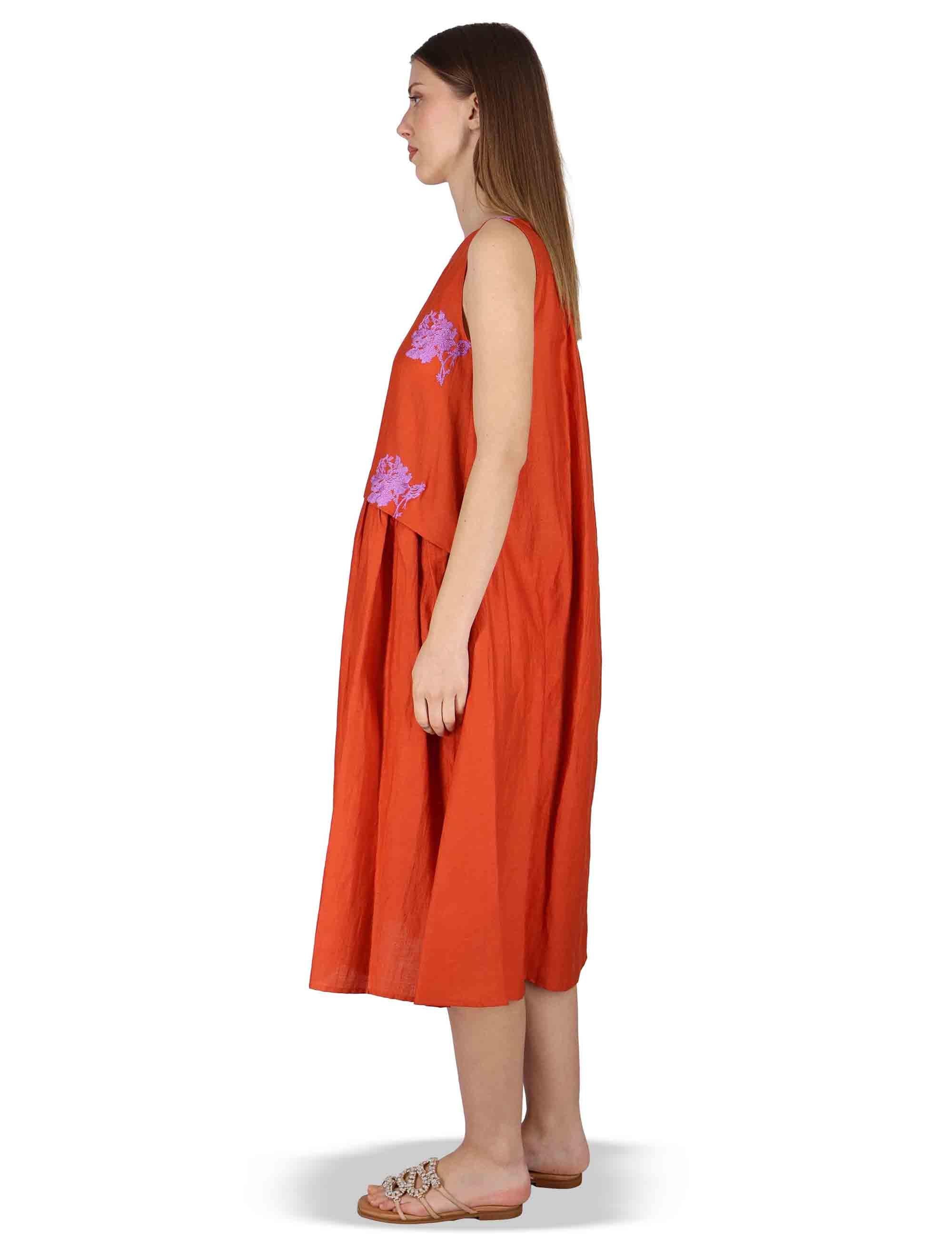 Abito donna Airy Midi Flow in lino rosso con stampa floreale JABAB0001-F1522-1232 2520 Justmine 