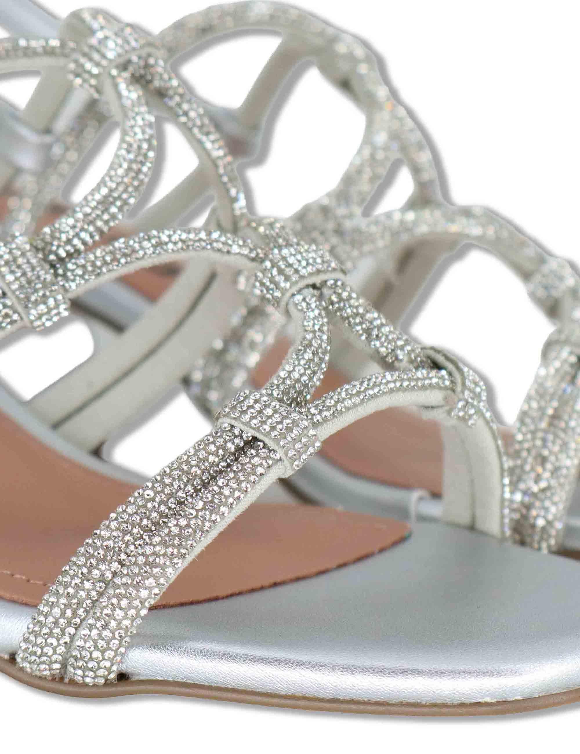 Sandali donna in pelle argento con strass e tacco medio Quail 958Z00HG 01-PLATA Bibi Lou 