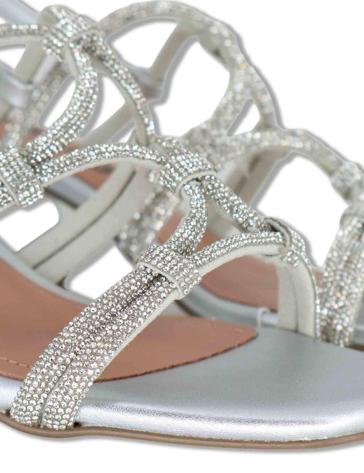 Sandali donna in pelle argento con strass e tacco medio Quail 958Z00HG 01-PLATA Bibi Lou 