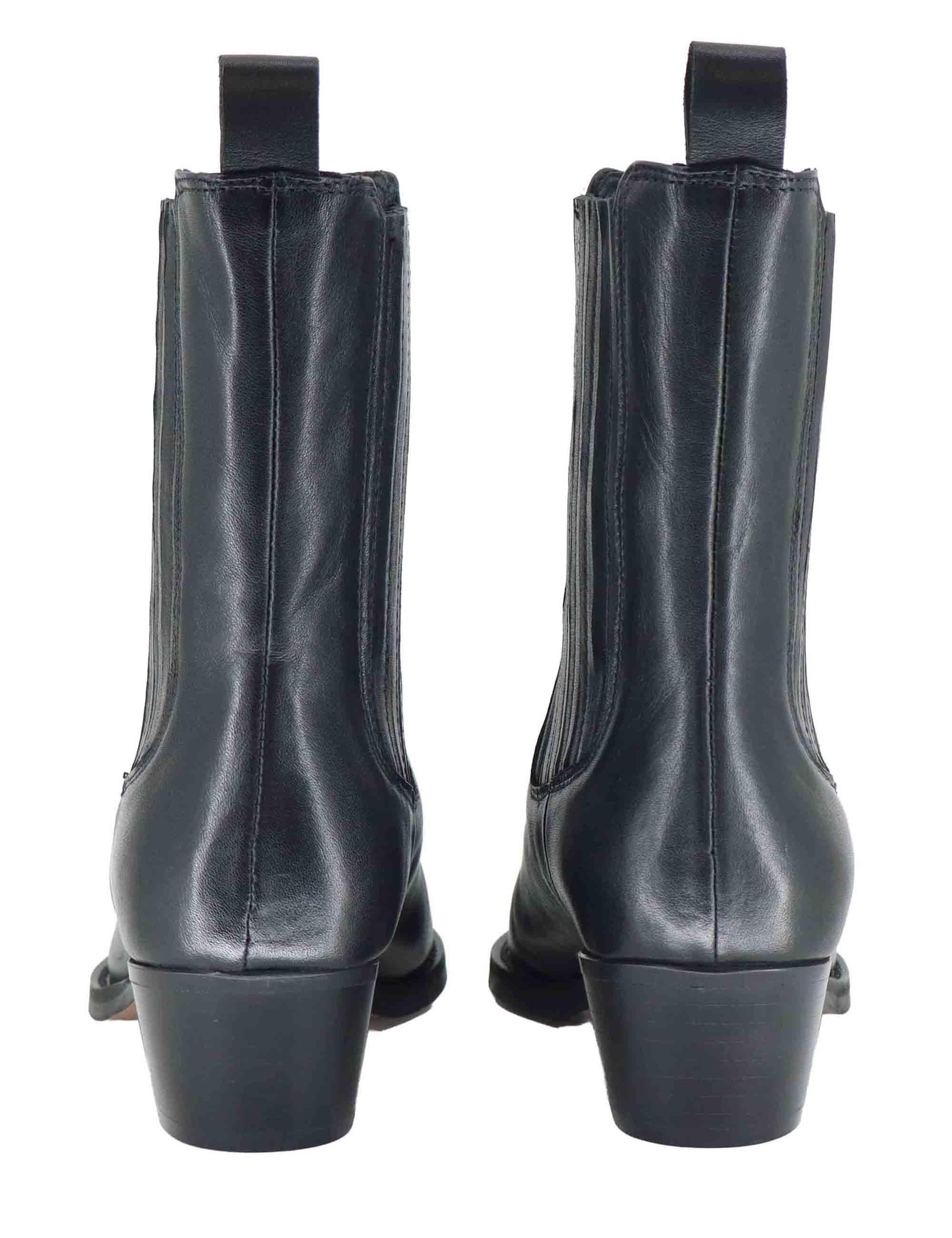 Stivaletti texani donna in pelle nera con tacco messicano e punta a punta 803T08AA 03 Bibi Lou 