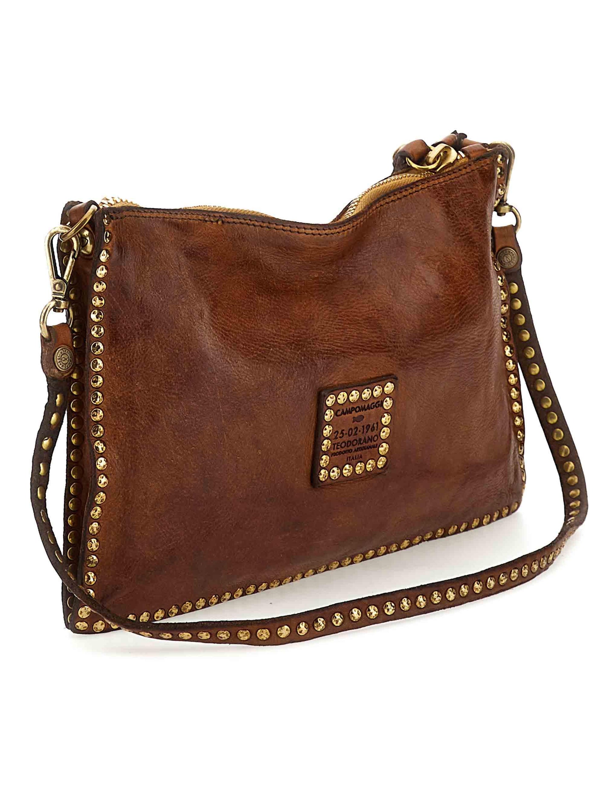 Borse donna Eva in pelle cuoio con borchie oro e doppie tracolline C031070ND X0007 C1502 Campomaggi 