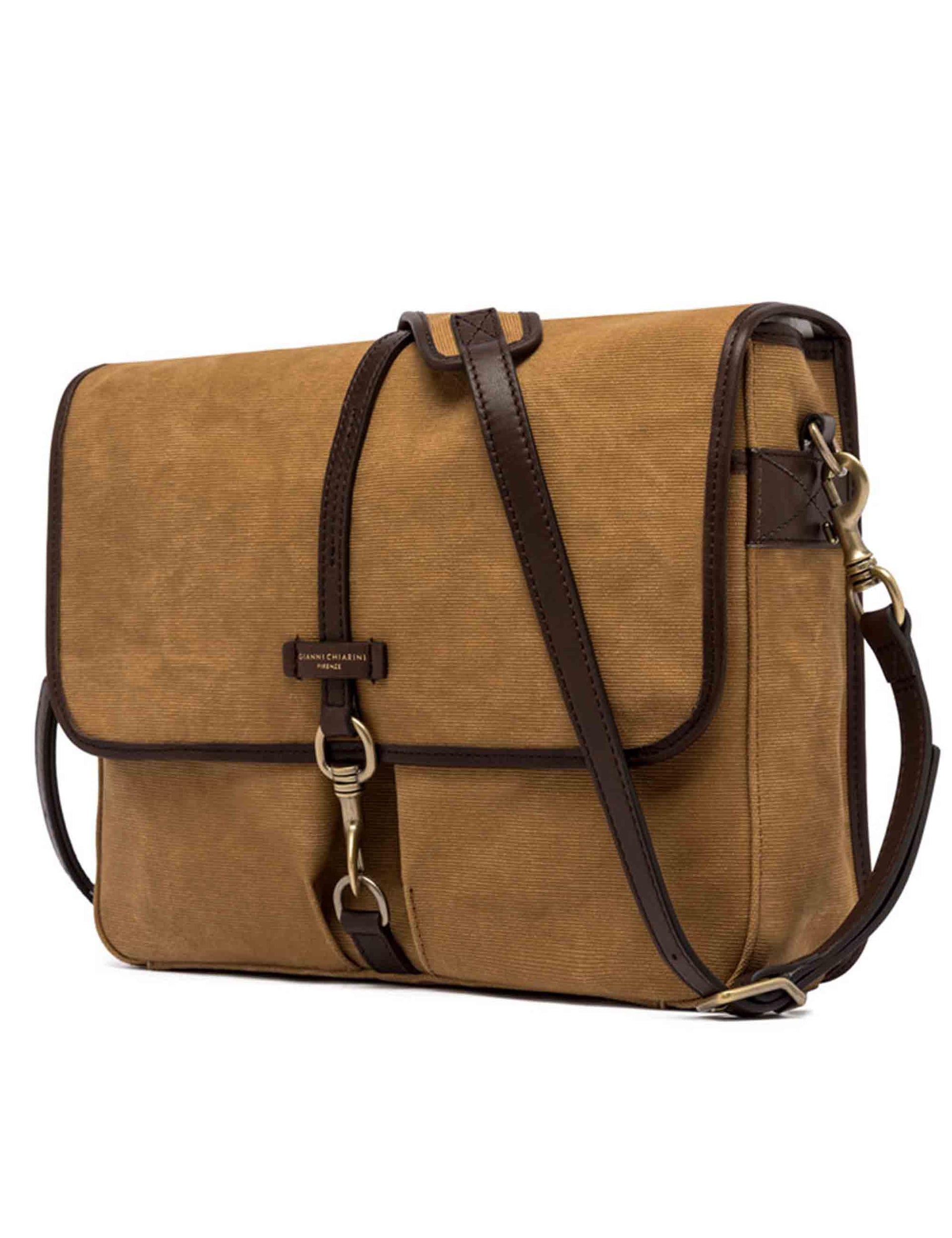 Tote bag uomo in canvas washed cammello e pelle BSU11625 DS 22607 COMM TD-SPORTY Gianni Chiarini 