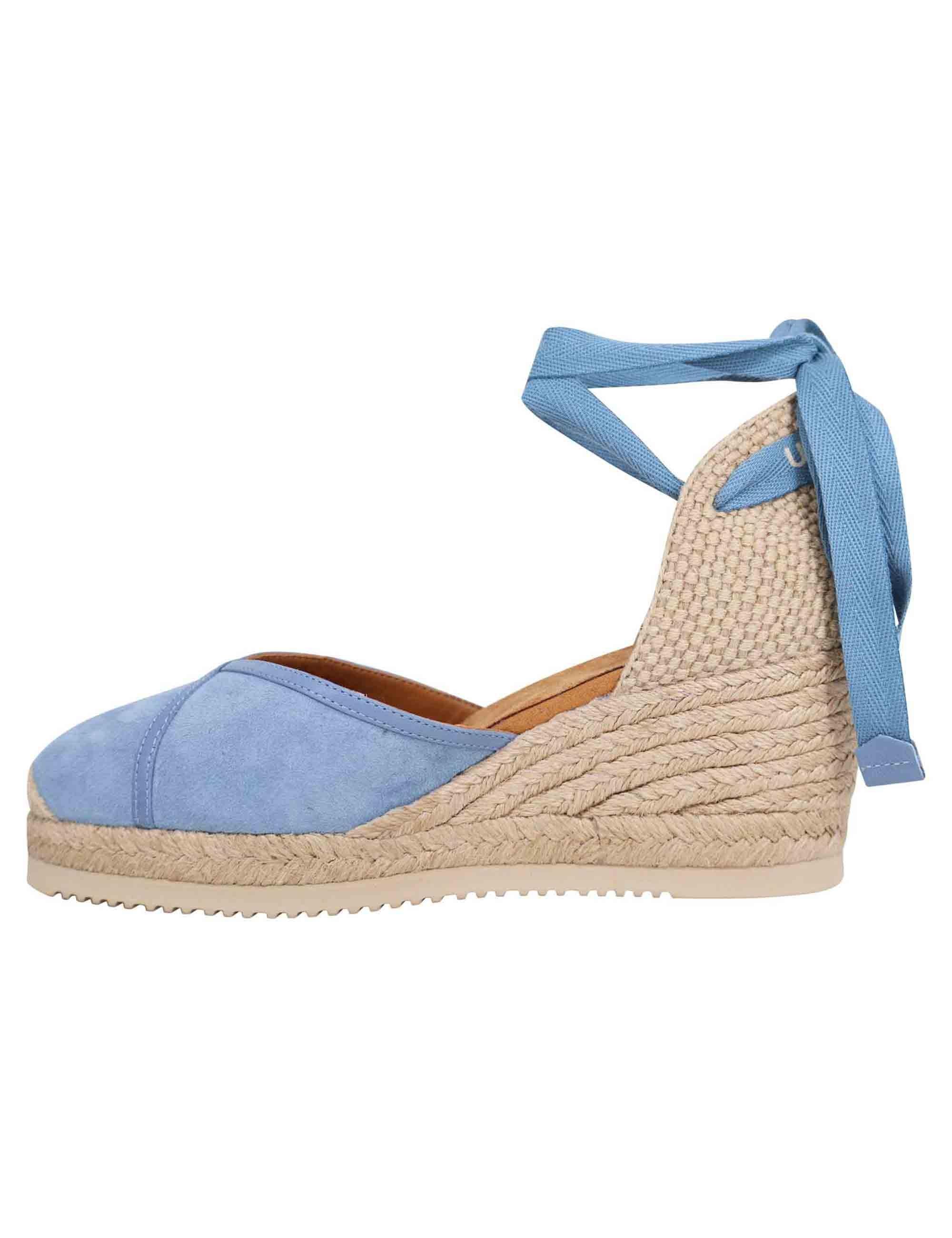 Sandali espadrillas donna in camoscio celeste con zeppa in corda CAREI KS JEANS Unisa 
