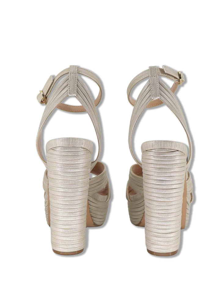 Sandali donna in rafia laminata beige con tacco alto plateau e cinturino W4700832 673Z Exe 